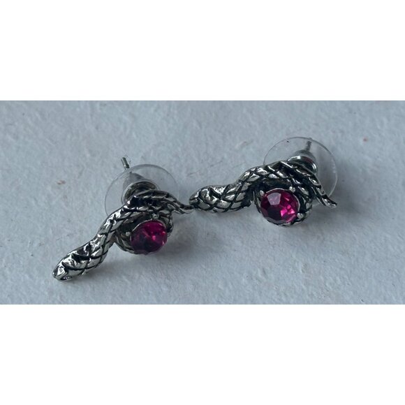 Silver Earring & Necklace Set w/Pink Stones Snake Theme (NWOT) - Picture 3 of 9